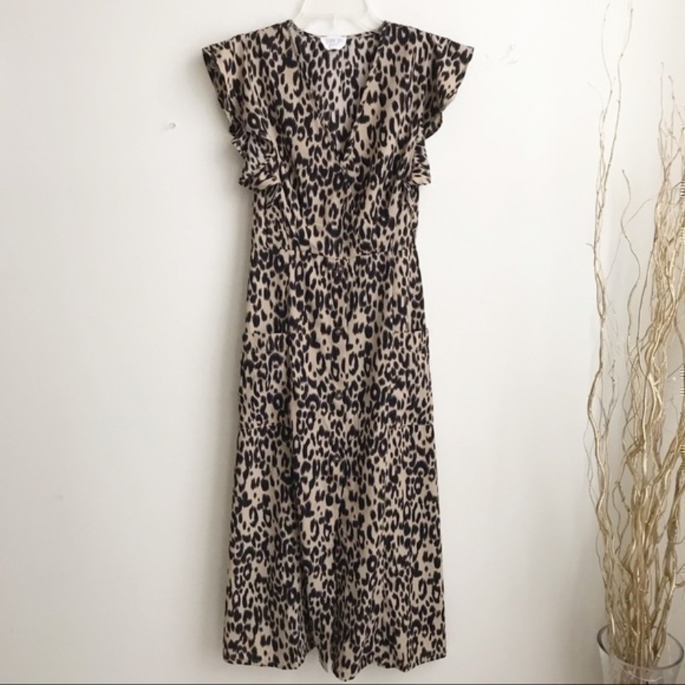 Leopard print button front midi dress size S